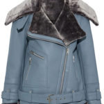 Celine Faux Fur Trimmed Light Blue Leather Jacket