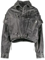 Grey Leather Distressed Biker Jacket