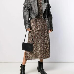 Grey Leather Cropped Leather Jacket