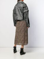 Grey Cropped Leather Jacket Back