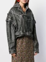 Grey Leather Cropped Leather Jacket