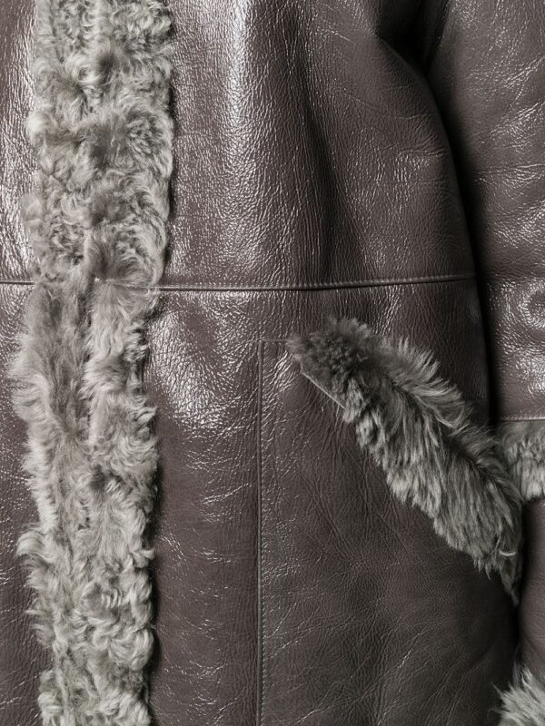 Grey Sheepskin Shearling Zipped Jacket - Image 5