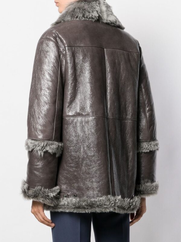 Grey Sheepskin Shearling Zipped Jacket - Image 4