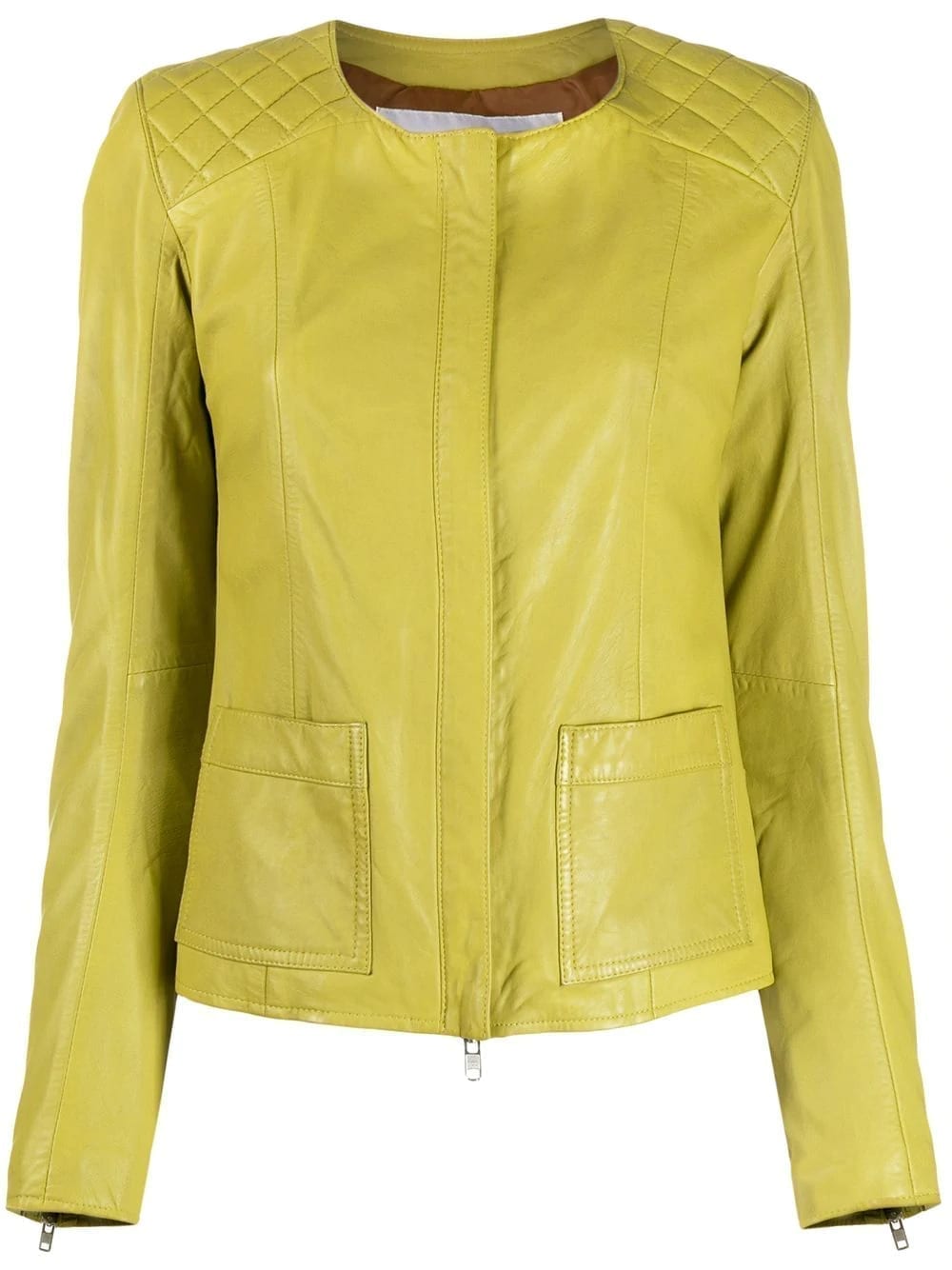 Lime Green Lambskin Collarless Quilted Jacket