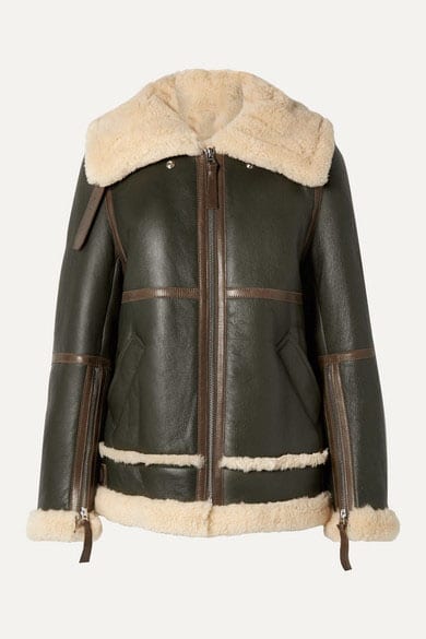 Raf Long leather Trimmed Shearling Jacket