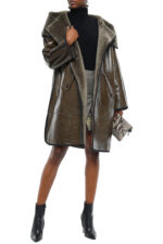 Shearling leather hooded coat for women