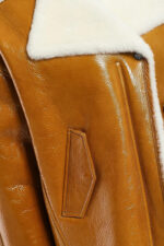 Shearling Trimmed Crinkled Patent Fur Leather Jacket Front Left