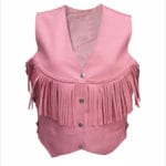 Women's Basic Pink Leather Vest With Fringe