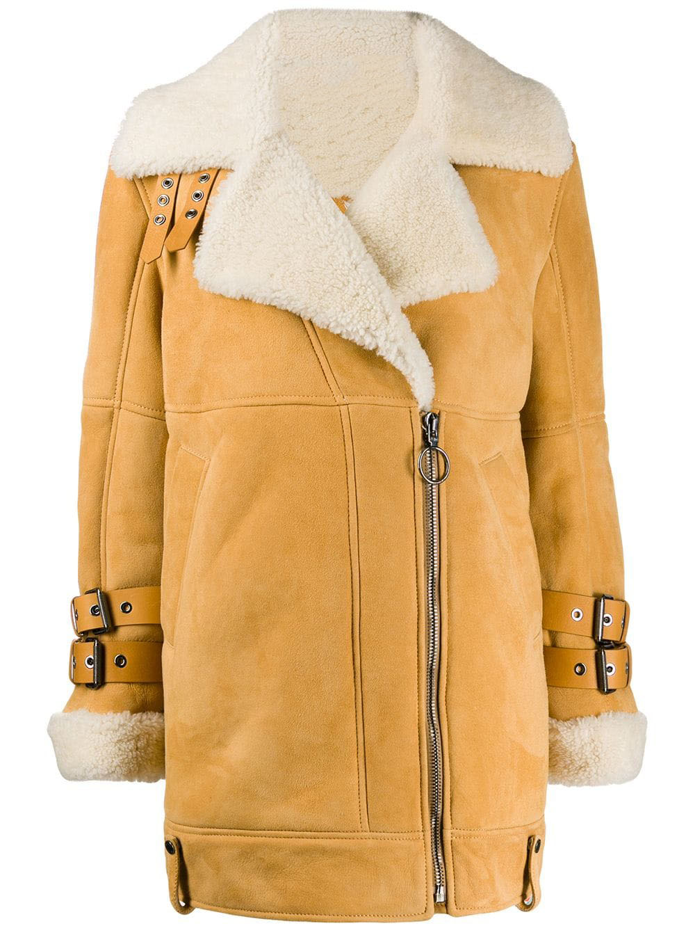 womens-beige-bos-taurus-and-lambskin-biker-coat Women's Beige Bos Taurus and Lambskin Biker Coat - Image 1