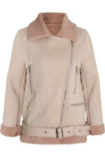 Women's Faux Suede Fur Lining Shearling Leather Coat - Image 2