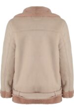 Women's Faux Suede Fur Lining Shearling Leather Coat - Image 4