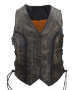 Women's Long Cut Distressed Brown Leather Vest