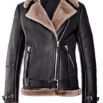 Black Fur Leather Jacket with Brown Shearling Trimming