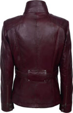 Cherry Red Casual Military Collar Rock Leather Jacket
