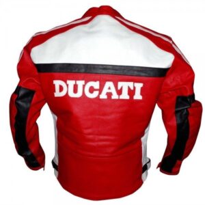 Ducati Red and White Biker Style Leather Jacket