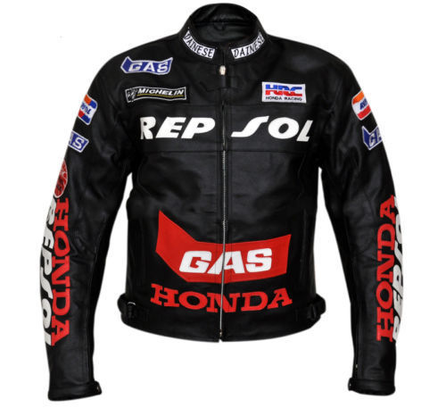 HONDA RepsolBlack and red GAS Motorbike Leather Jacket HONDA Repsol GAS Motorbike Leather Jacket