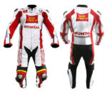 Honda San Carlo Red White Motorcycle Leather Suit Jacket pant With Safety Pads