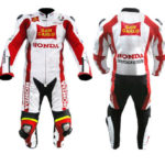 Honda San Carlo Red White Motorcycle Leather Suit Jacket pant With Safety Pads