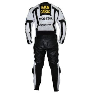 Honda San Carlo White Racing Motorcycle Leather Suit Jacket pant With Safety Pad
