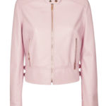 Pink Cropped Leather Biker Jacket