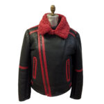 Aviator Red Black Shearling Leather Fur Jacket