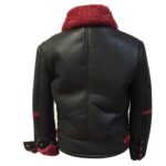Aviator Red Black Shearling Leather Fur Jacket