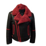 Aviator Red Black Shearling Leather Fur Jacket