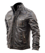 Motorcycle Biker Vintage Cafe Racer Distressed Brown Genuine Leather Jacket