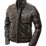 Vintage Brown Distressed Real Leather Cafe Racer Motorcycle Jacket
