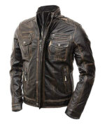 Vintage Brown Distressed Real Leather Cafe Racer Motorcycle Jacket