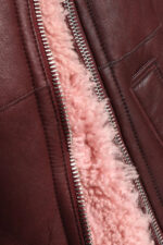 Burgundy Shearling Lined Leather Fur Jacket