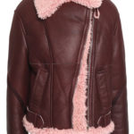 Burgundy Shearling Lined Leather Fur Jacket