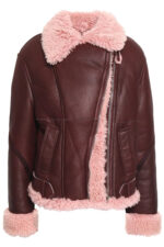 Burgundy Shearling Lined Leather Fur Jacket