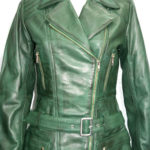 Green Waxed Effect Fitted Real Soft Nappa Leather Jackets