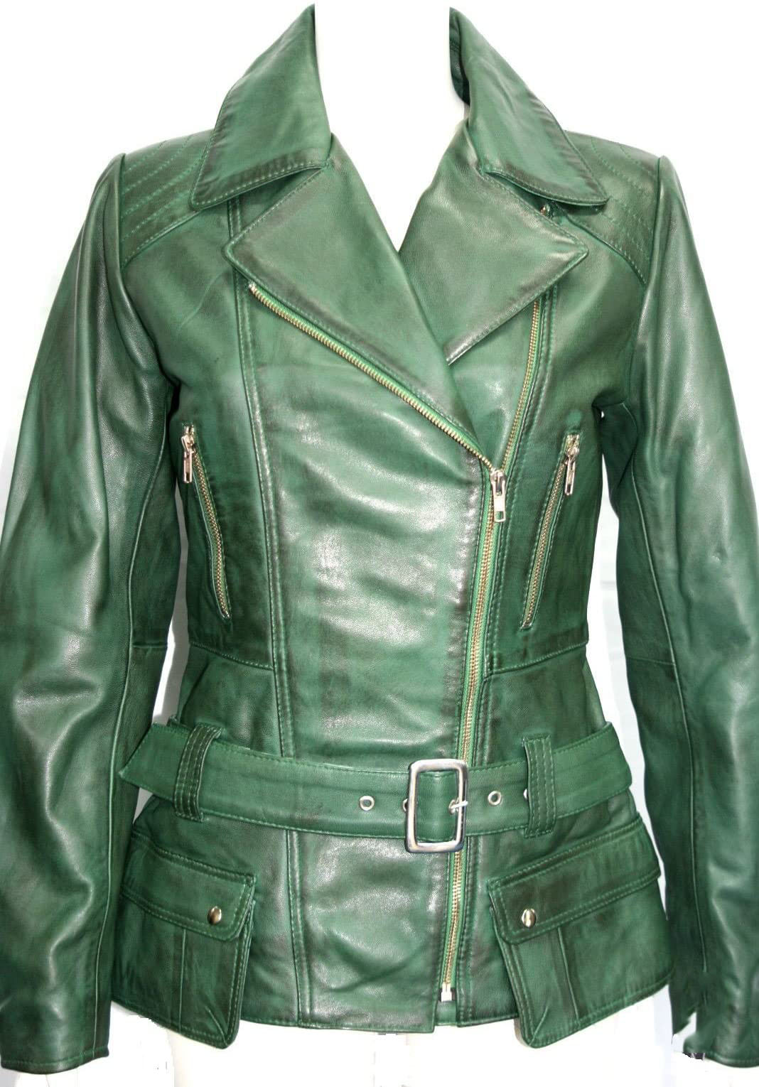 green-waxed-effect-fitted-real-soft-nappa-leather-jackets (4) Green Waxed Effect Fitted Real Soft Nappa Leather Jackets - Image 1