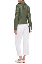 Leaf Green Leather Biker Jacket - Image 3