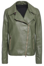 Leaf Green Leather Biker Jacket