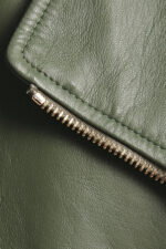 Leaf Green Leather Biker Jacket - Image 4