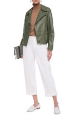 Leaf Green Leather Biker Jacket - Image 2