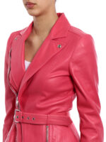 Pink Classic Lambskin Leather Biker Coat - Image 5