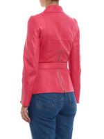 Pink Classic Lambskin Leather Biker Coat - Image 4