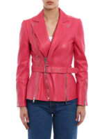 Pink Classic Lambskin Leather Biker Coat - Image 2
