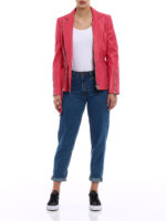 Pink Classic Lambskin Leather Biker Coat - Image 3