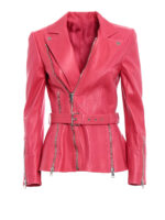 Pink Classic Lambskin Leather Biker Coat