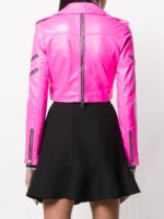 Pink Sheepskin Zip Cropped Jacket Back