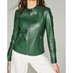 Dark Green Elegant Leather Jacket