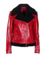 Red Biker Leather Fur Jacket