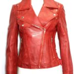 Women's Red Biker Style Leather Jacket