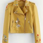 Faux Embroidered Zipper Detail Biker Leather Jacket