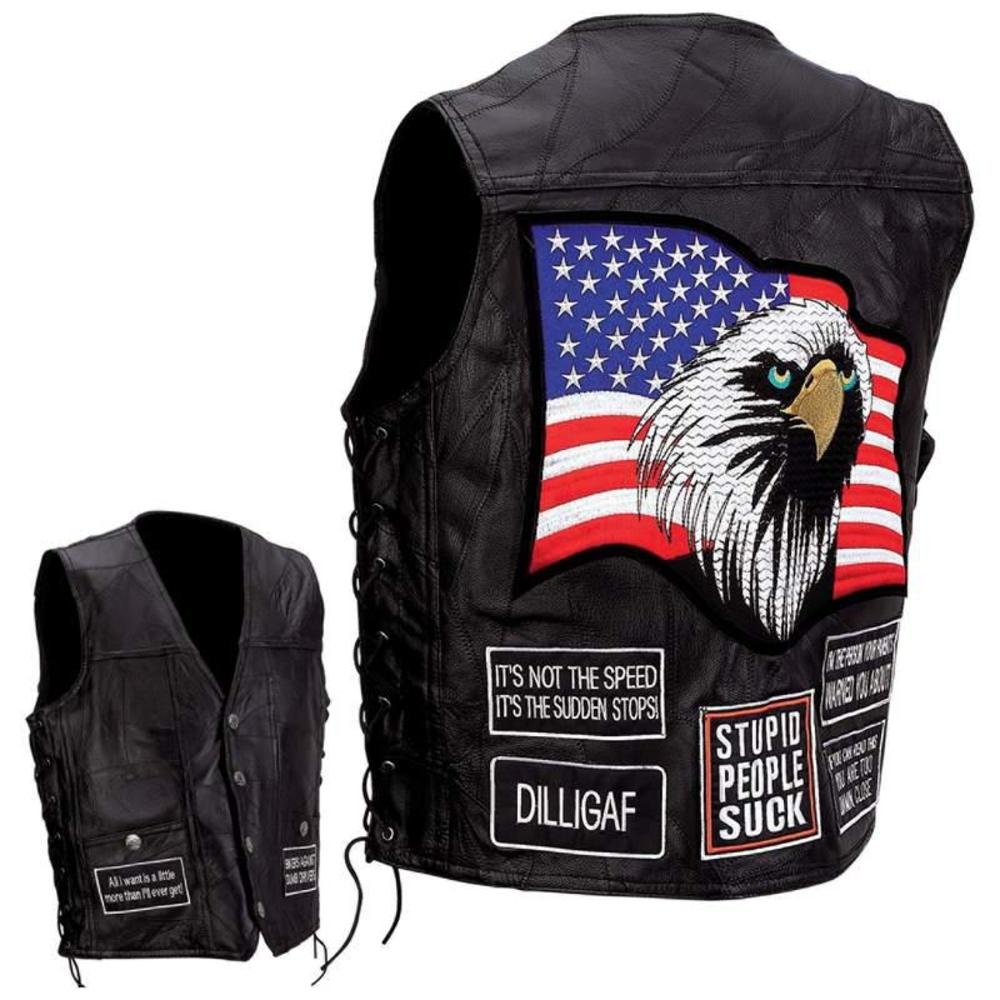 Summer Motorcycle Jacket Diamond Plate Buffalo Leather Vest - Main Image